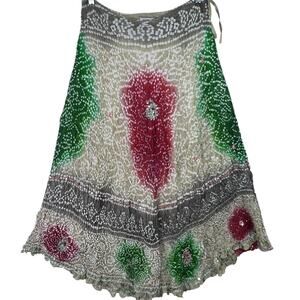 VTG Silver Stream Silk Crinkled Maxi Skirt One Size Textured Bollywood‎ Bohemian